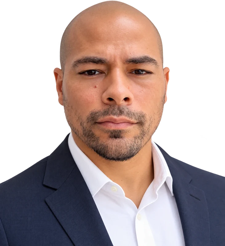 Portrait of the founder of Carneiro Realty in a navy suit
